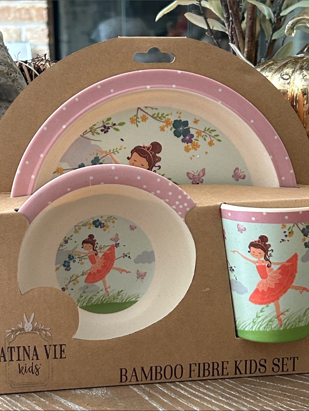 NEW! Patina Vie Kids Ballerina Bamboo Fibre Dinner Set Plate Bowl Cup